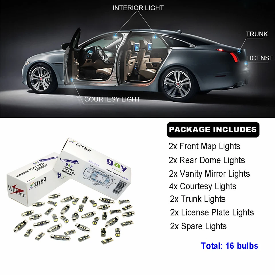 Kit de luces interiores LED blancas 16 piezas para Infiniti FX37 FX45 FX50 QX70 2009-2017 Foto 2 de 4
