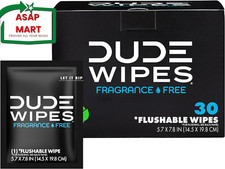 DUDE Wipes - On-The-Go Flushable Wipes - 1 Pack, 30 Wipes - Unscented Extra-Larg