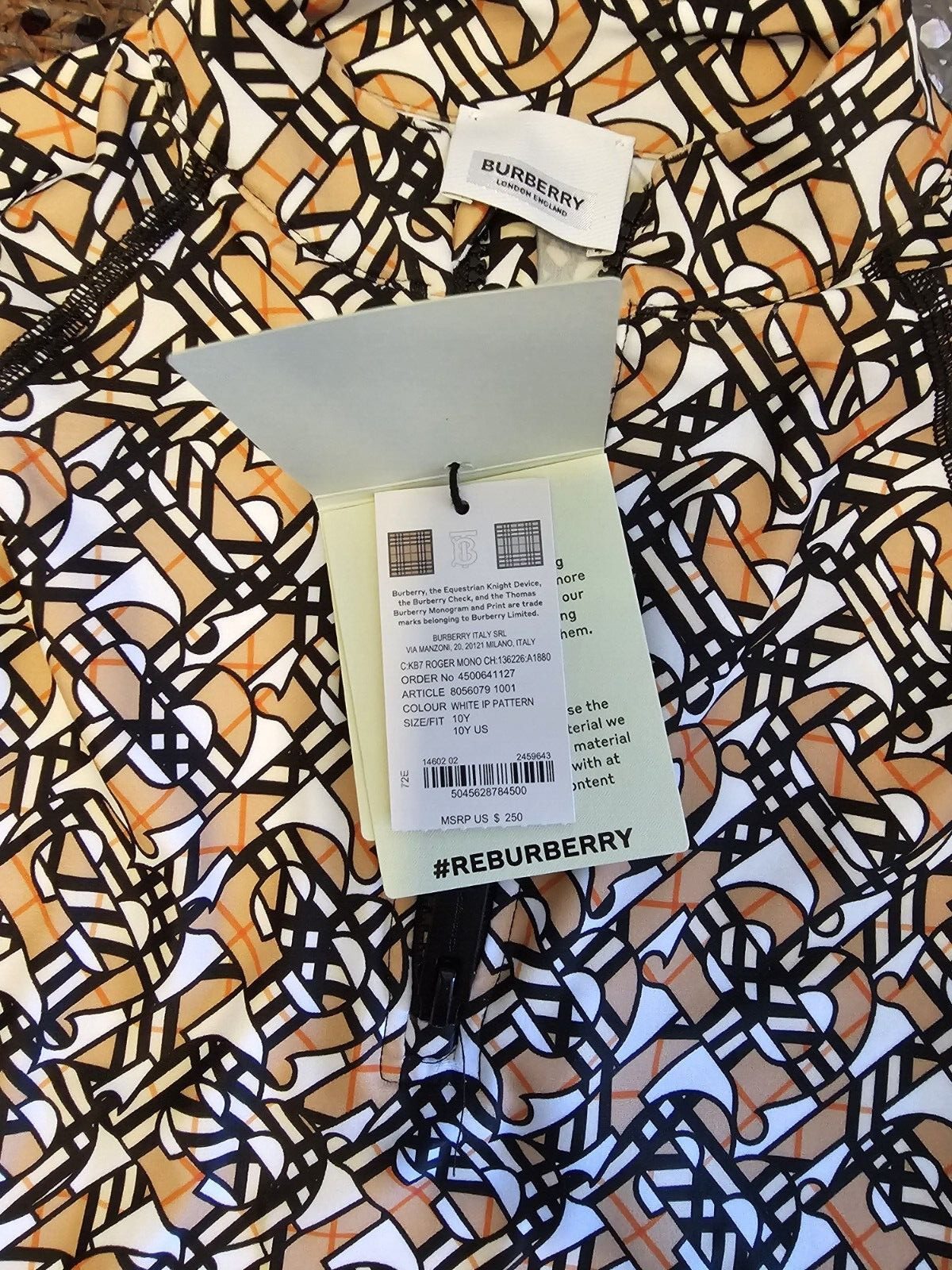 BURBERRY Roger TB Monogram Rashguard Top Unisex Size 10 Youth (New) $250 image 3