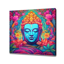 Colourful Buddha Head Meditation Religious Buddhist Canvas Print Wall Art