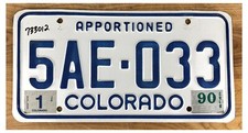 Colorado 1990 APPORTIONED TRUCK License Plate 5AE-033!