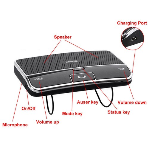 Wireless Bluetooth Handsfree Speaker Phone MP3 Car Kit Sun Visor Clip Drive - Zdjęcie 10 z 10