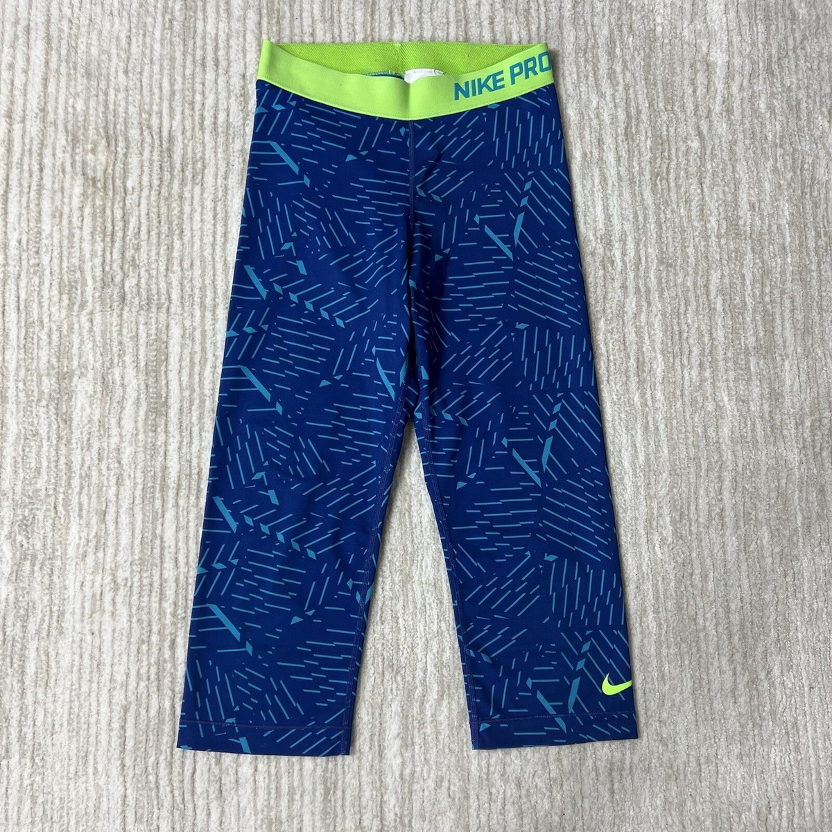 XS、Sサイズ Nike Pro Womens Geometric Blue Cropped Capri Legging Yoga Pants