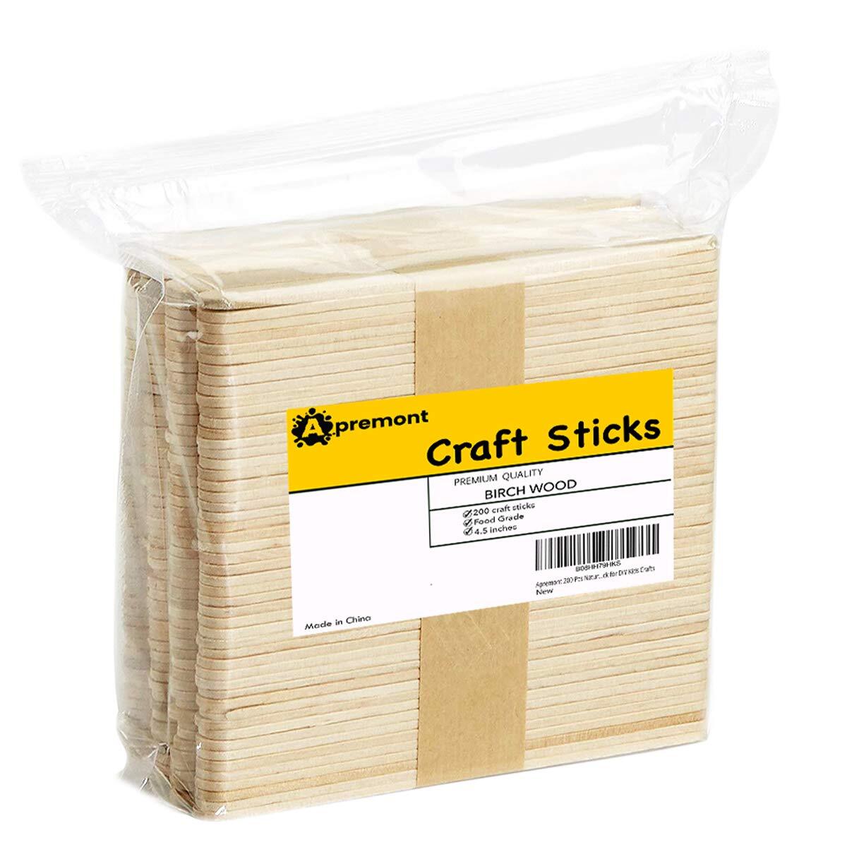 200 Pcs Natural Wooden Food Grade Craft Sticks - Ice Cream Stick - Popsicle - 4.