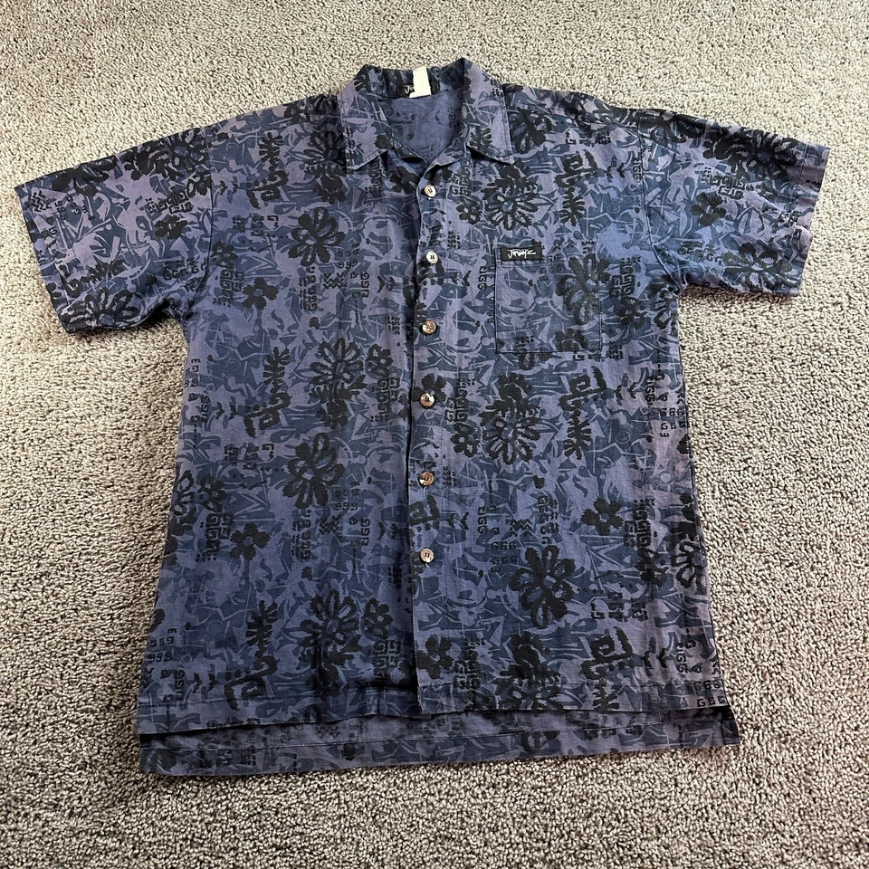 VINTAGE 90s Jimmy'z Shirt Mens Medium Blue Hawaiian Surf Cotton Linen Blend - Image 2 of 4