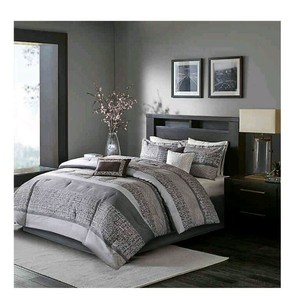 New King Size Rhapsody 7 Piece Comforter Set Grey Brown Madison