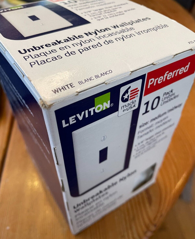 Leviton Preferred Size Medium Unbreakable Nylon Wallplates ~ 8 Pack ~ White