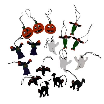 Vintage 90 s Halloween Ornaments Set of 17 Ghost Pumpkin Witch Scarecrow Bat Cat