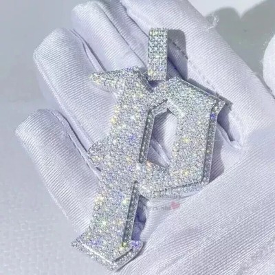 4Ct Round Lab Created Diamond Men's Initial P Letter Pendant 925 Sterling Silver