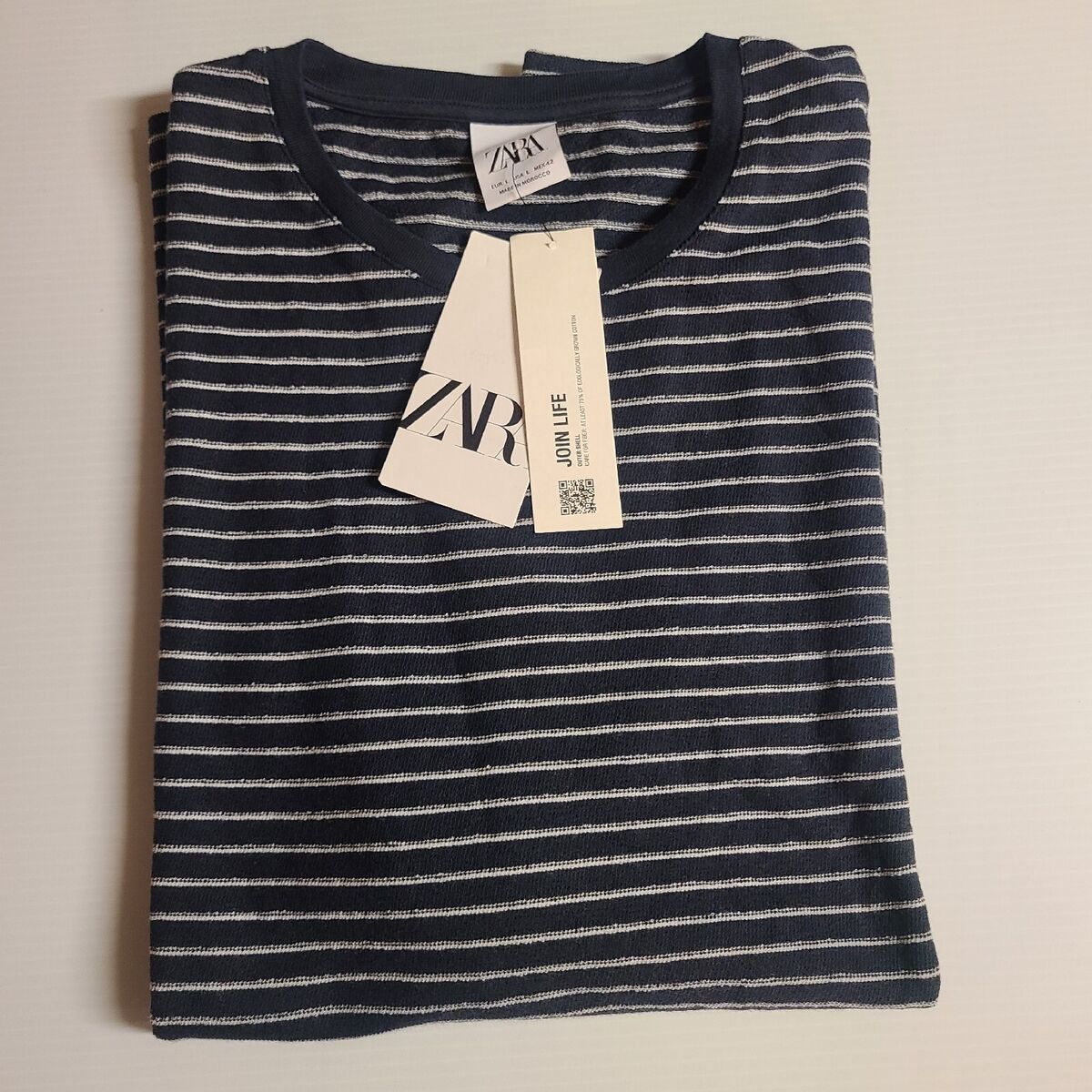 Zara MEN STRIPED ROUND NECK T-SHIRT NAVY/WHITE SIZE M short Zara MEN STRIPED ROUND NECK T-SHIRT NAVY/WHITE SIZE M short