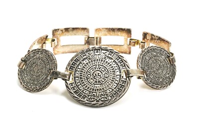 Sterling Silber Azteken Maya Kalender Gliederarmband