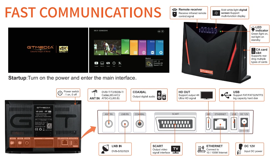 4K UHD FTA DVB-S2/S2X/T2/ATSC-J.83B Satellite TV Receiver Twin Tuner Decoder Box - Image 3 of 4