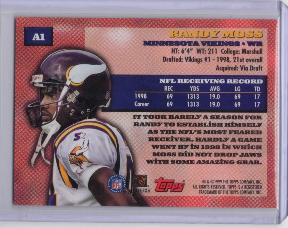 1999 Topps Autograph #A1 Randy Moss - Image 2 of 2