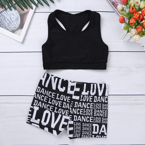 Kids Girls Two Piece Sport Dance Outfits Gymnastic Crop Top Bra with Shorts Set - Picture 25 of 84