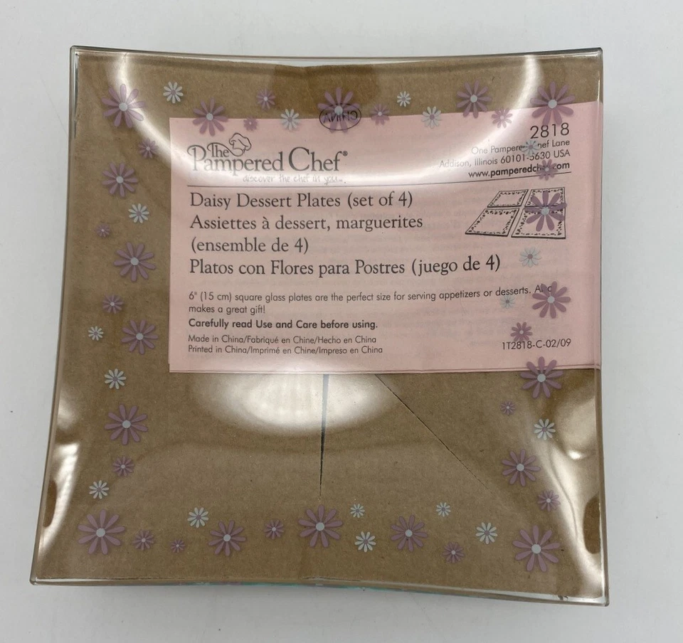 Pampered Chef Daisy Dessert Plates 6"Square # 2818 Pink Clear Set of 4 New - Image 4 of 4
