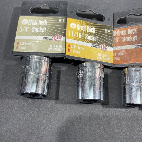 6- Great Neck 3/8” Drive 6 Point Sockets, Unused, 3/4" 11/16" 5/8" 9/16" 3/8" - Picture 7 of 7