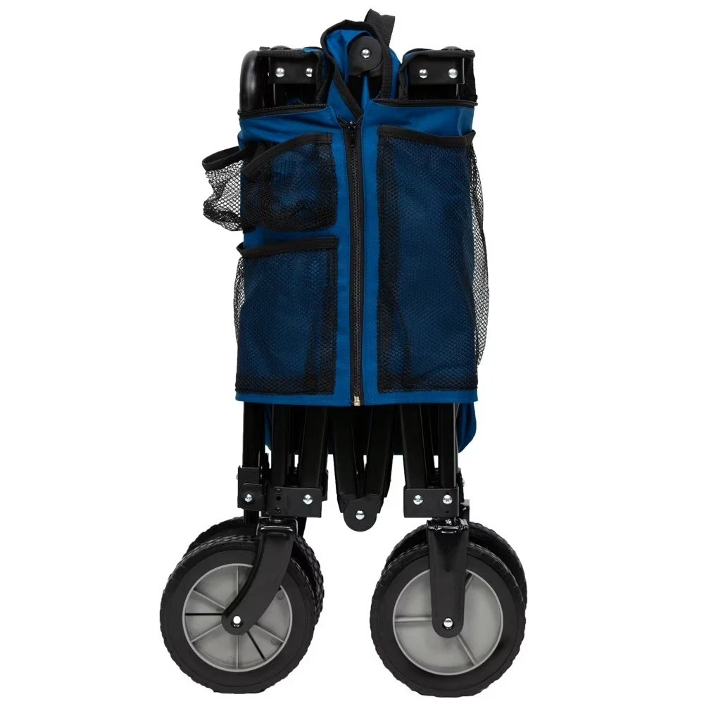 Quad Fold Camping Wagon with Telescoping Handle, Blue, Polyester - thumbnail 3