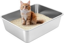 Stainless Steel Cat Litter Box with High Sides, Extra Large Open Metal Litter Pa