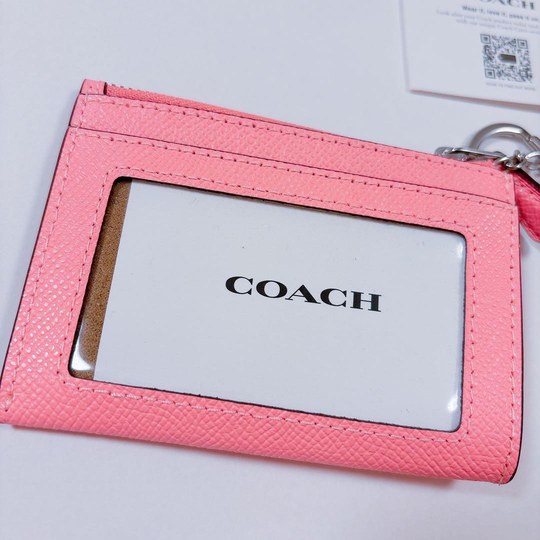 COACH cross grain leather skinny ID case coin case with key ring