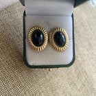 14K Yellow Gold Black Stone Earrings Oval Cabochon 3.7 Grams 1.1" — photo 4