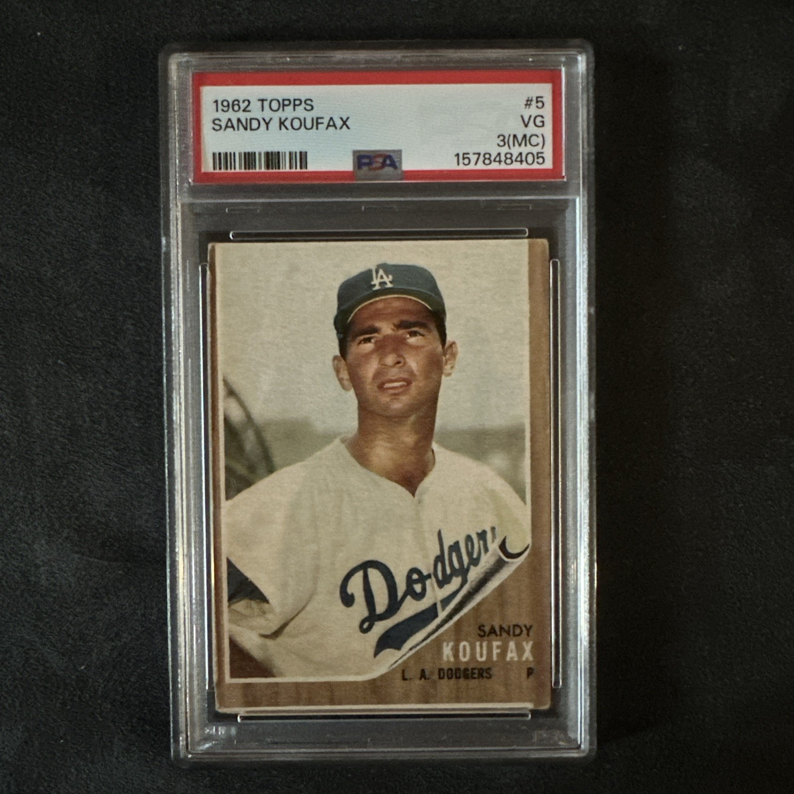 Vintage 1962 Topps LA Dodgers HOF Sandy Koufax Baseball Card #5: PSA 3 (MC) VG