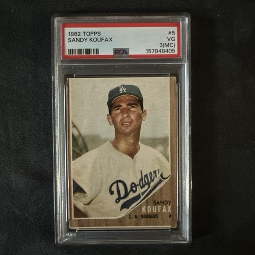 Vintage 1962 Topps LA Dodgers HOF Sandy Koufax Baseball Card #5: PSA 3 (MC) VG