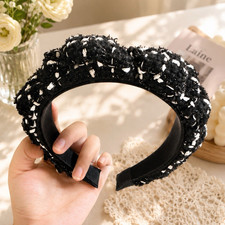 Black White Textured Fabric Women's Headband for All Hair Types