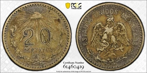 1913 Mexico 20 Centavos Silver — photo from the most recent tracked eBay sale