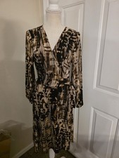 AA Studio Size 14 Faux Wrap Dress Brown Black Abstract Belted Midi