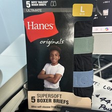 Hanes Originals Boys' SuperSoft Boxer Brief Underwear, Black, 5-Pack Large 12-14