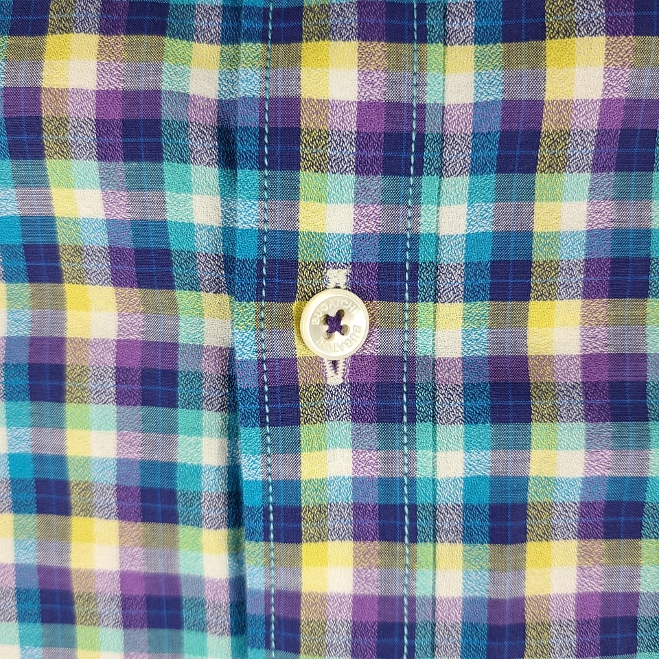 Bugatchi Uomo Shirt Mens Large Blue Yellow Classic Fit Button Up Short Sleeve - Image 3 of 4