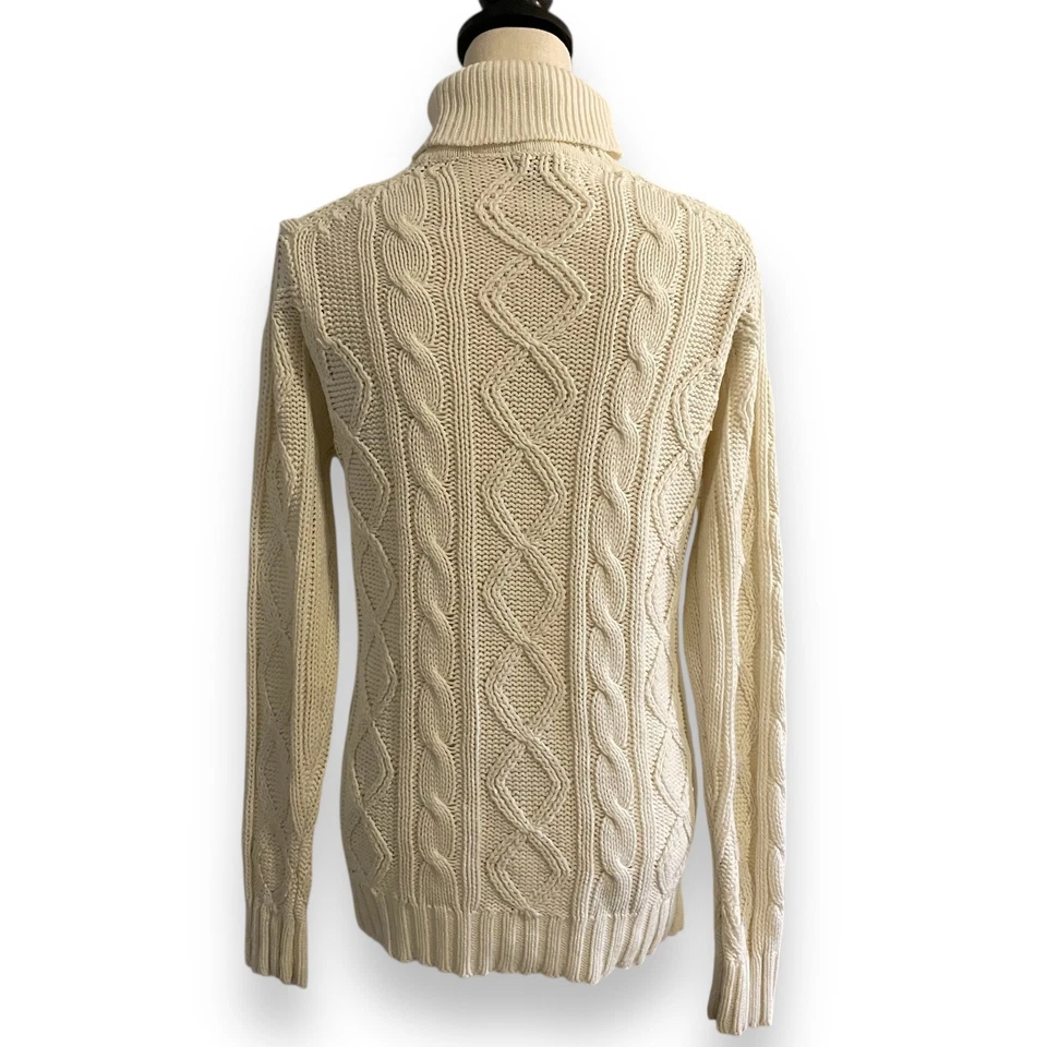Suéter Clásico Blanco Pescador Tejido con Cable Cuello Alto Para Mujer Talla M Acogedor Invierno Foto 4 de 4