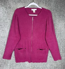 Elana by Tanner Silk Blend Zip Front Top Womens Size 1X Pink Ribbed Knit Pockets