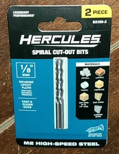 Hercules 2pc Spiral Cut-Out Bits 1/8" Shank -M2 High Speed Steel- Item #59162