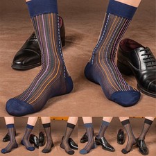 Elegant Mens Striped Dress Socks See Through Design for Professional Attire