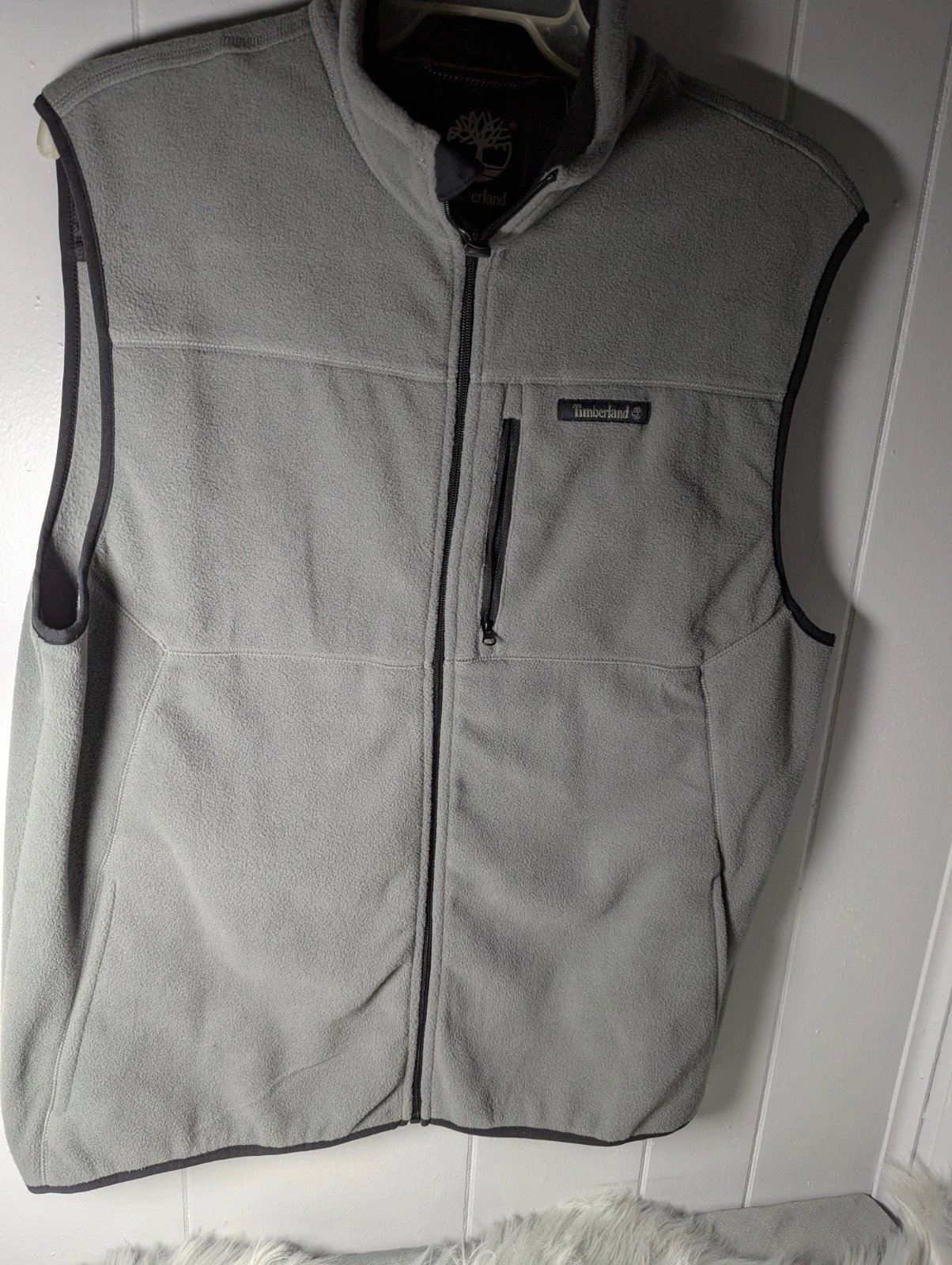 Timberland Men’s Gray Fleece Full Zip Vest Size L Outdoor Hiking Layer
