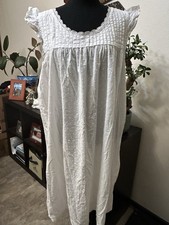 Vintage White Lightweight Cottage Prairie Cotton Nightgown Ruffle Sleeves Sz L
