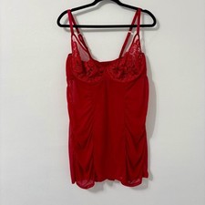 Cacique Lingerie Babydoll Plunge Red Nightgown Underwire Plus Size 22/24