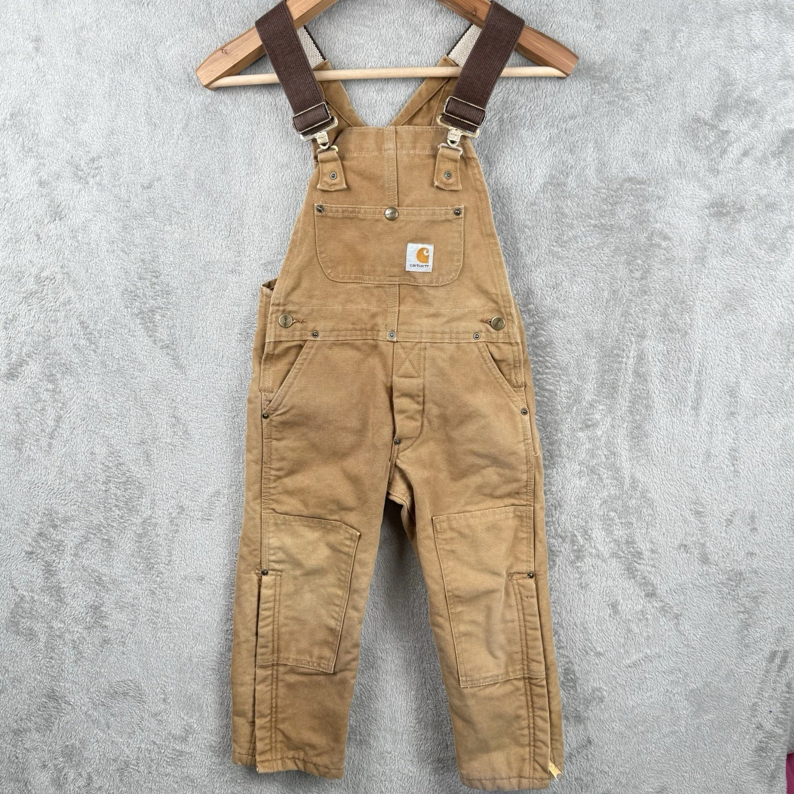 Carhartt Insulated Quilted Bib Overalls Youth Size 8 Brown Double Knee Outdoor