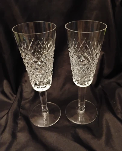 Vintage Waterford Champagne Flutes, Irish Crystal Pair, Alana Pattern Set of 2