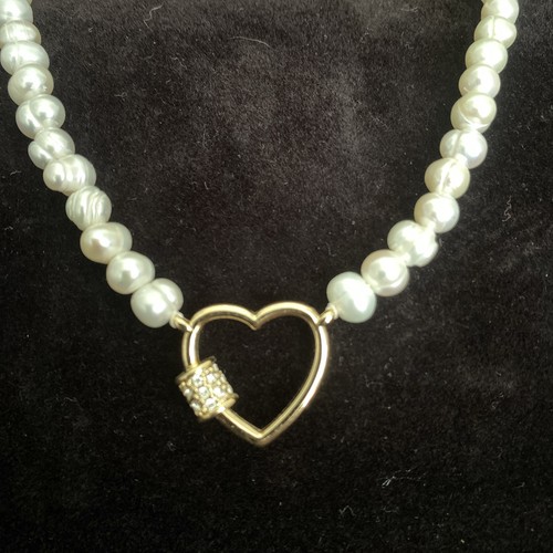 Park Lane White Pearl Gold Tone Heart CZ Pendant Necklace 16” - Picture 2 of 5