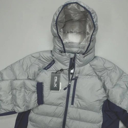 RLX Ralph Lauren Hybrid Ultra-Light Hooded Down Jacket Men's Size M Grey $398 - product listing photo