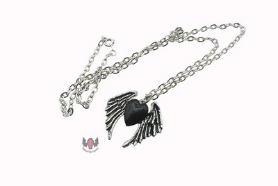 Alchemy Gothic Blackheart Halskette P64 Goth Wings Emo Schwarz Vintage Zinn 1989