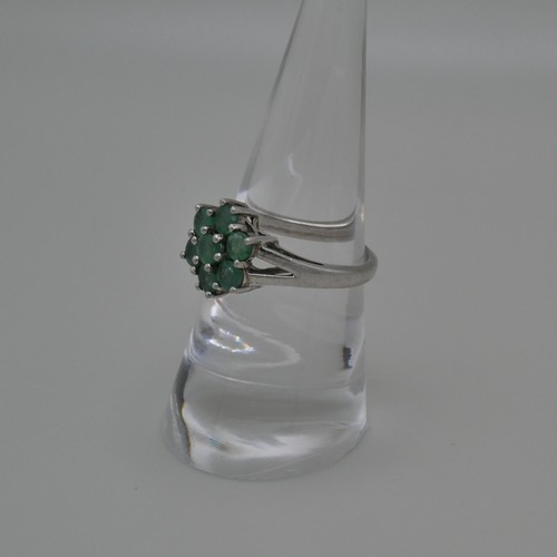 Natural Emerald Flower Ring 925 Sterling Silver Prong-Set Gemstones 3.2g Sz 7.25 - Picture 7 of 21