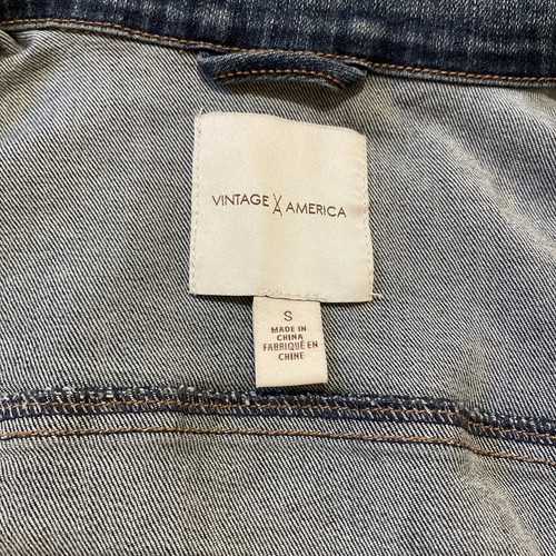 Vintage America Denim Jeansjacke mit Knopfleiste Gr. Small Trucker Stretch Damen - Bild 6 von 8