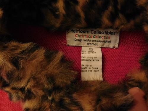 Vintage Erbstück Sammlerstücke Weihnachten rot Cardigan Applikation Pullover Fellausschnitt 2X - Bild 4 von 12