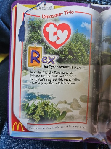 TY McDonald's Teenie BEANIE BABY REX the Tyrannosaurus Rex Dinosaur NEW - Picture 3 of 6
