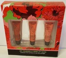 3 pc Shimmer Sparkle Frost Shine Tube Lip Gloss Kit Set Rose Red GIFT SET
