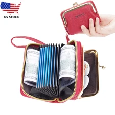 Women's Leather Buckle Mini Wallet Large Capacity ID Card Bag With Wrist Strap