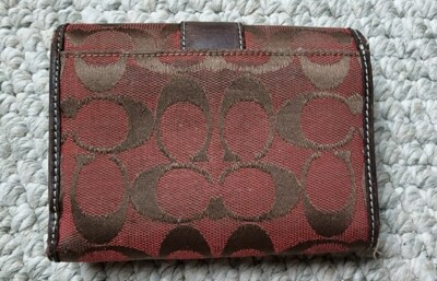 小物 OLD COACH Folding wallet leather red Vintage COACH Red Leather Wallet Silver Snap Buckle Bi-Fold